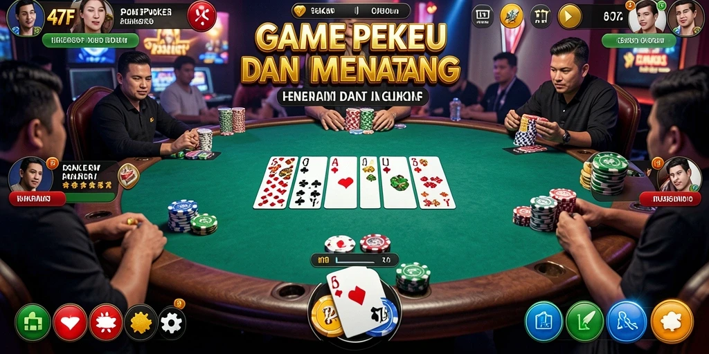 Tangkapan layar permainan Poker menunjukkan momen intens di meja permainan.
