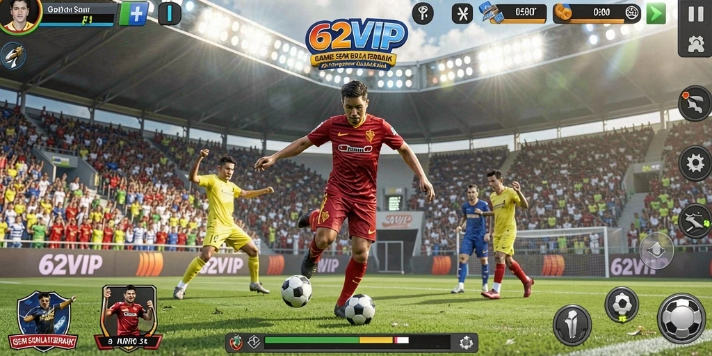 Tampilan gameplay seru dalam 62VIP, tunjukkan aksi sepak bola yang mendebarkan.