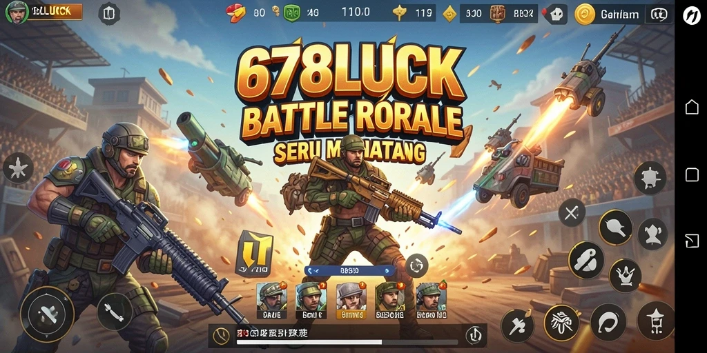 Screenshot utama gameplay 678LUCK menampilkan aksi Battle Royale yang intens.