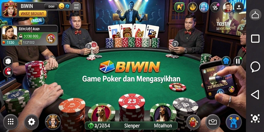 Tangkapan layar gameplay BIWIN dengan aksi poker yang seru.