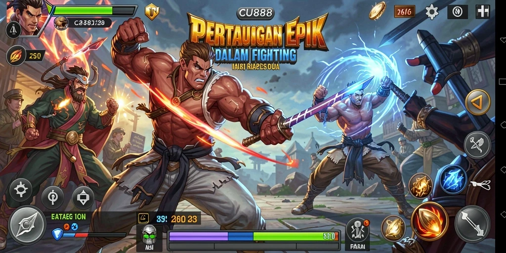 Tampilan gameplay seru pertarungan di CU888 dengan karakter yang dinamis.