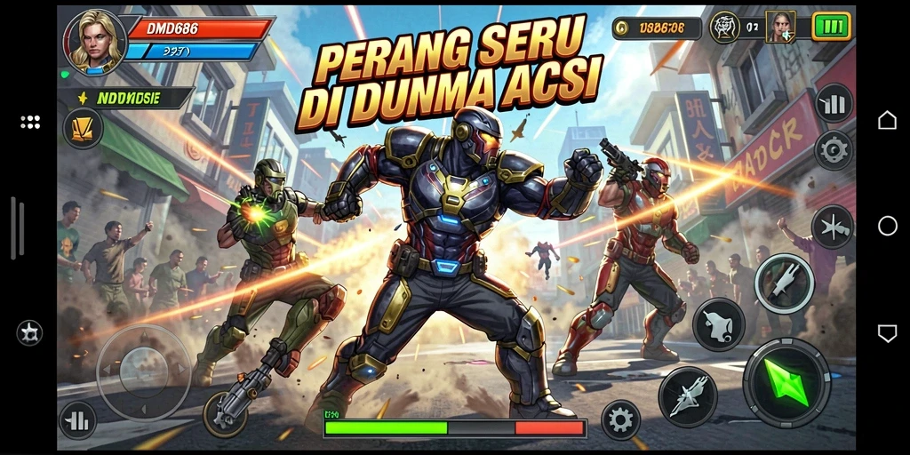 Tangkapan layar DMD686 menampilkan pertempuran intens dalam dunia aksi.
