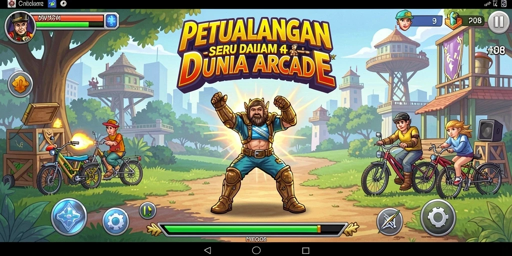 Tangkapan layar F08 menampilkan aksi seru dalam permainan arcade.
