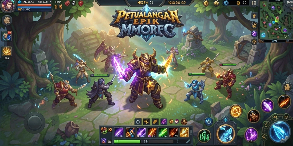 Screenshot gameplay H03 menampilkan pertempuran seru dalam dunia MMORPG.
