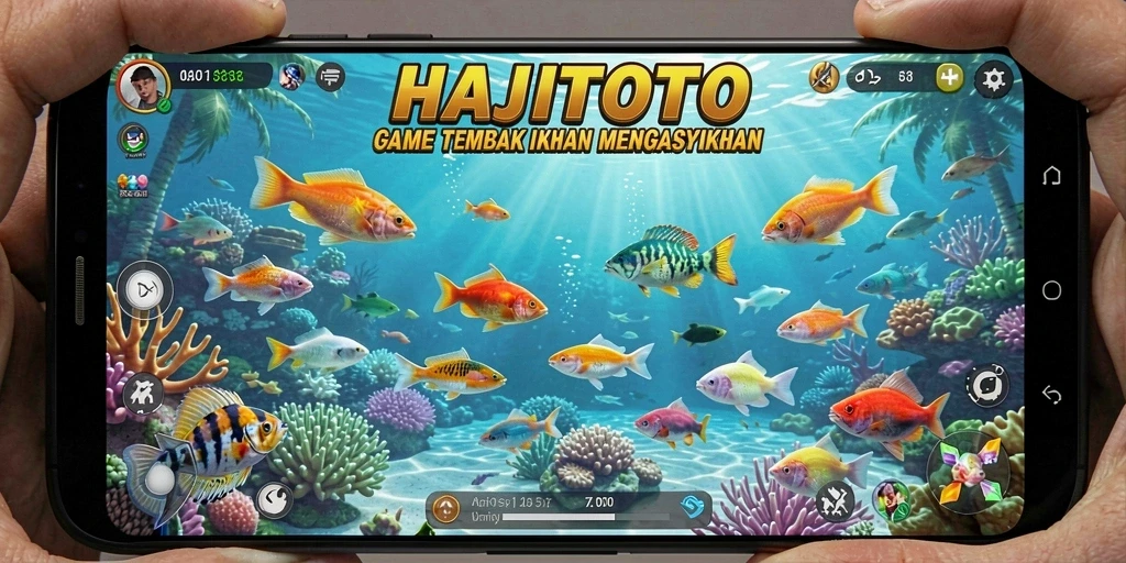 Screenshot gameplay HAJITOTO menampilkan aksi seru menembak ikan.