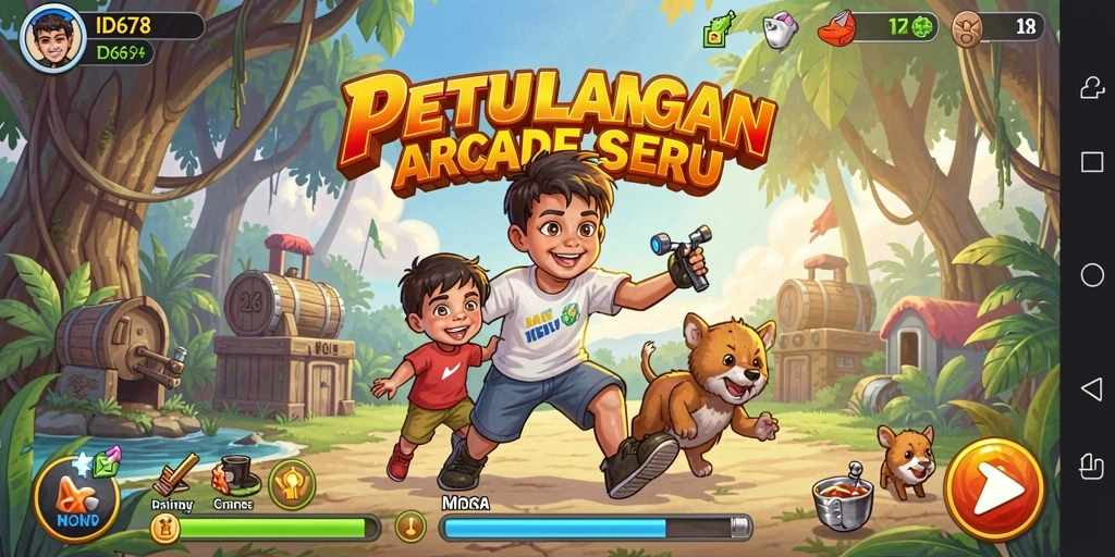 Screenshot gameplay ID678 saat karakter melompat melewati rintangan Arcade.