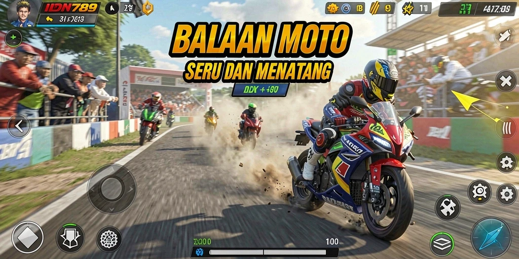 Screenshot gameplay IDN789 menampilkan balapan motor yang seru.