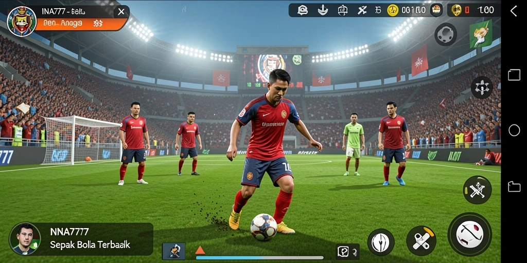 Gameplay seru yang menggambarkan pertandingan sepak bola.