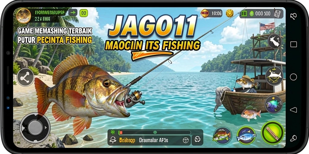 Gameplay JAGO11 yang menarik dengan berbagai lokasi dan ikan.