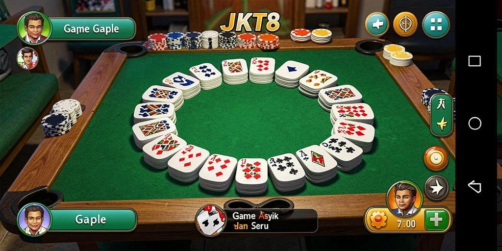 Tampilan gameplay seru dalam JKT8 dengan suasana bermain Gaple.