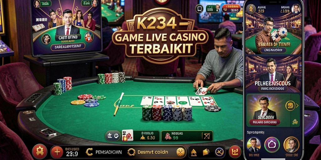 Tangkapan layar menunjukkan dealer langsung di K234 dengan suasana kasino yang hidup.