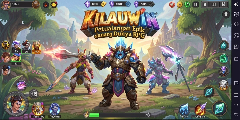Tangkapan layar gameplay KILAUWIN menunjukkan aksi pertempuran dan eksplorasi dunia.