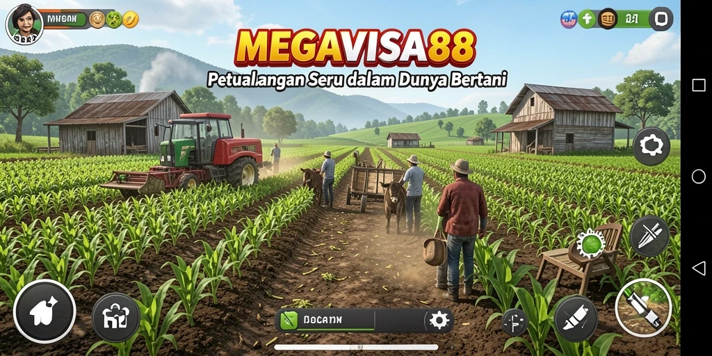 Tampilan gameplay MEGAVISA88 yang menarik dengan elemen bertani yang interaktif.