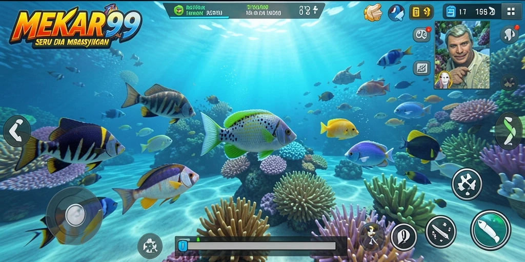 Tampilan gameplay MEKAR99 saat menangkap ikan dengan senjata.