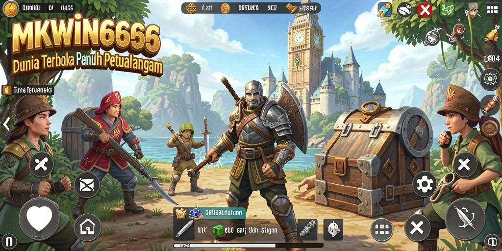 Screenshot menunjukkan pemain menjelajahi dunia terbuka MKWIN666 dengan pemandangan menakjubkan.