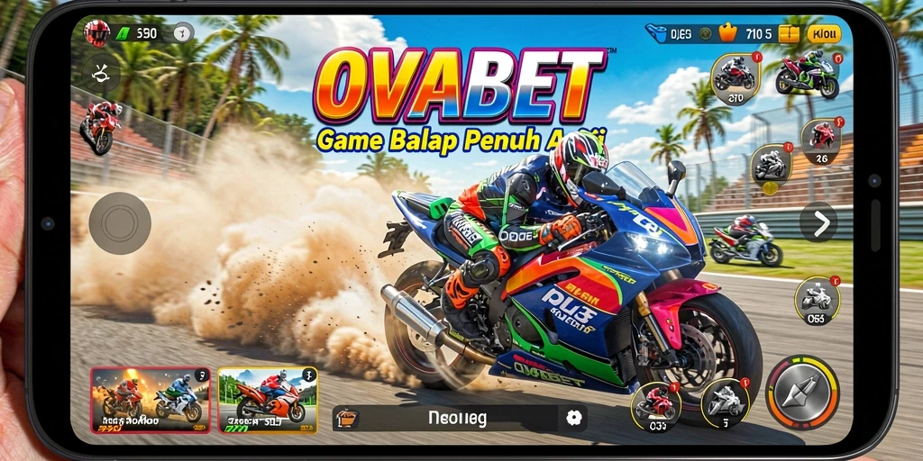 Tampilan seru dari gameplay balap motor di OVABET.