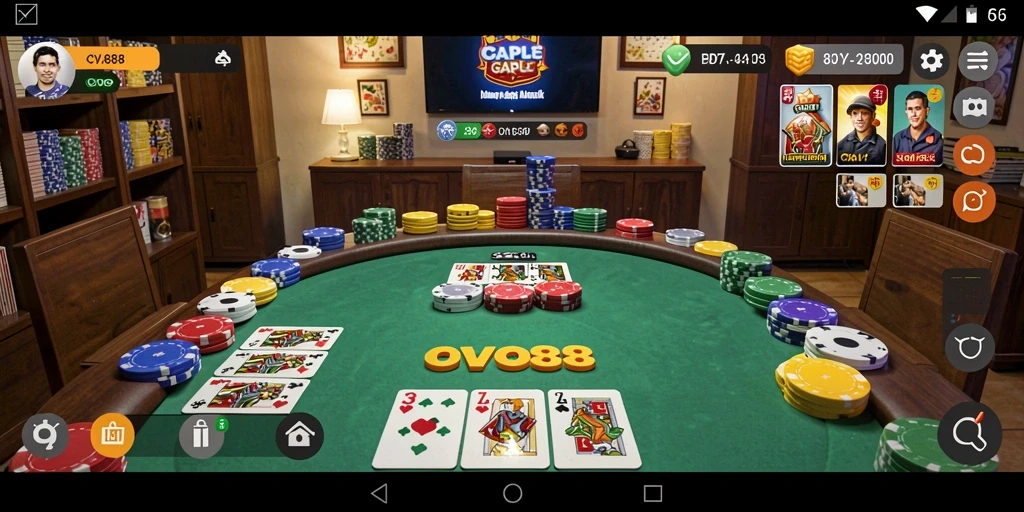 Tampilan gameplay OVO88 dengan suasana Gaple yang seru.