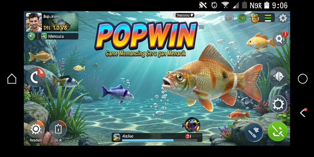 Tampilan gameplay <strong>POPWIN</strong> yang menarik saat menangkap ikan.