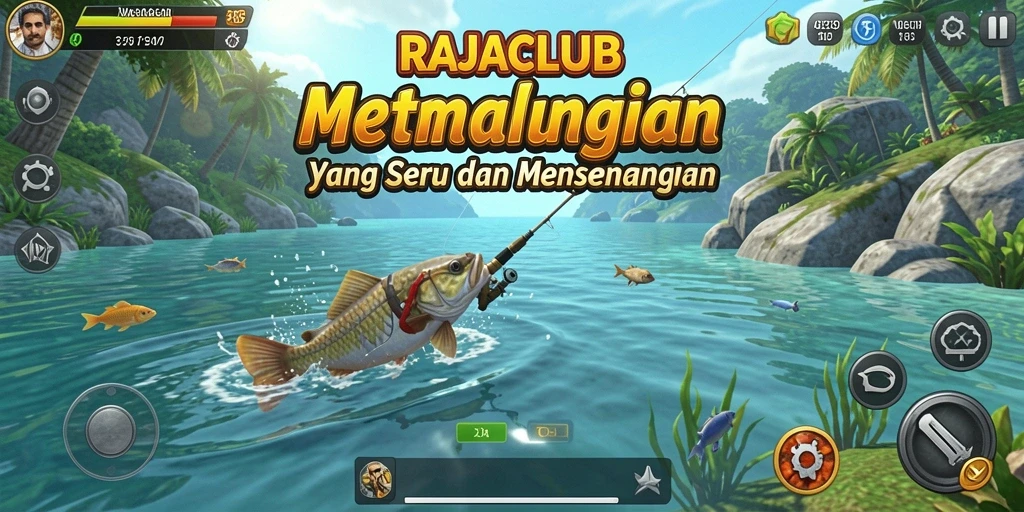 Screenshot gameplay RAJACLUB menampilkan keindahan memancing di alam terbuka.