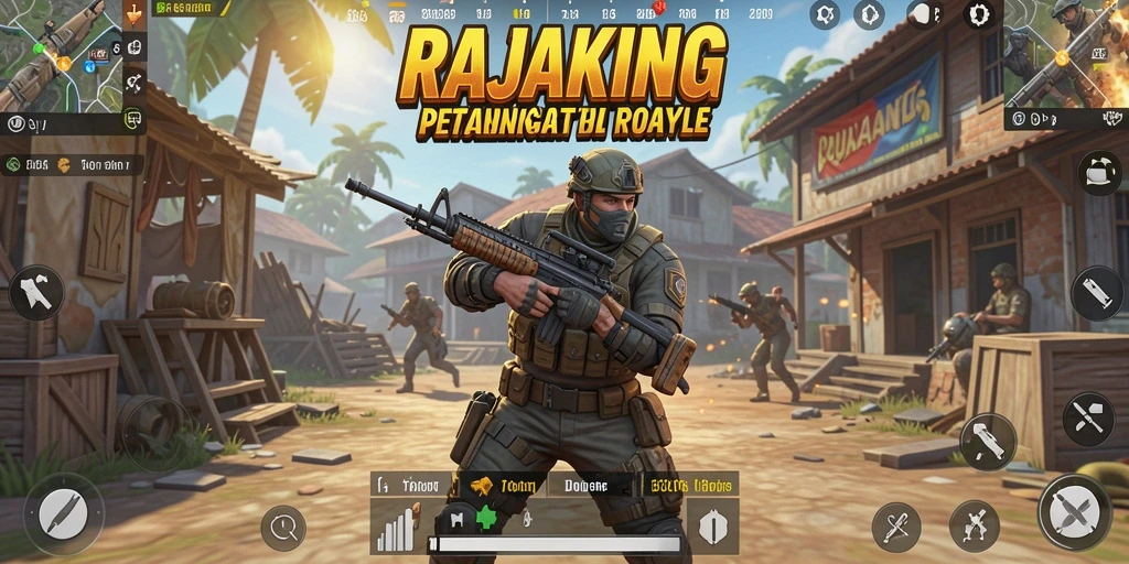 Tampilan seru gameplay <strong>RAJAKING</strong> dengan aksi Battle Royale yang mendebarkan.